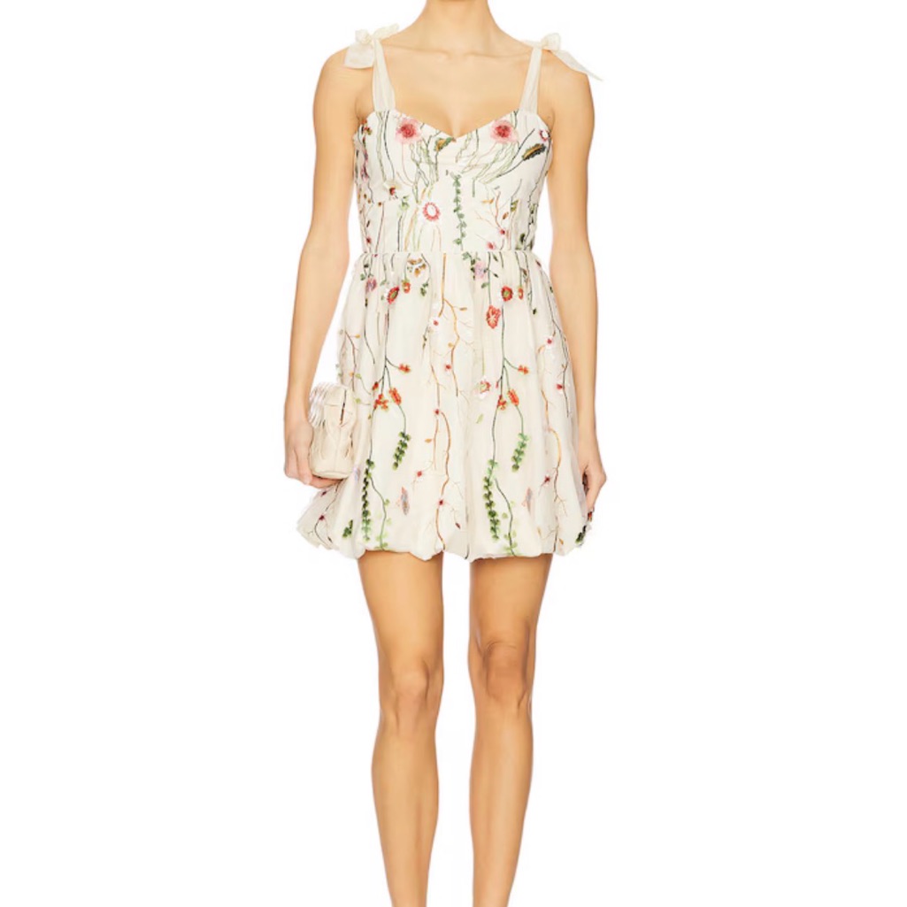Steve Madden White Floral Embroidered Tie-Shoulder Mini Dress